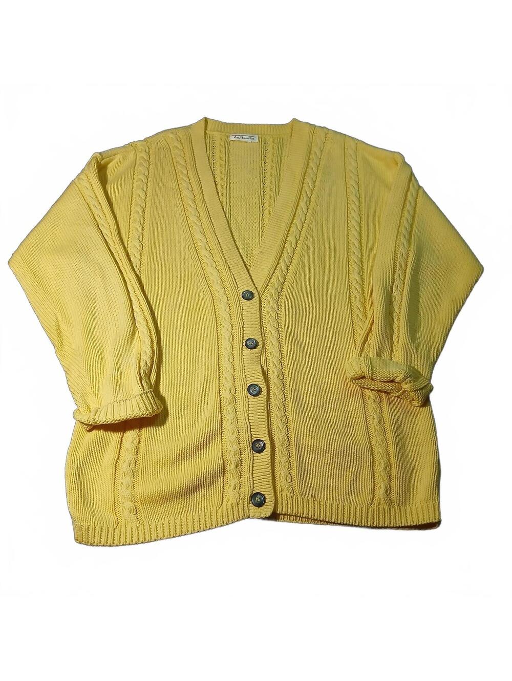 Talbots Vintage Cable Knit Cardigan Sweater Yellow Women's